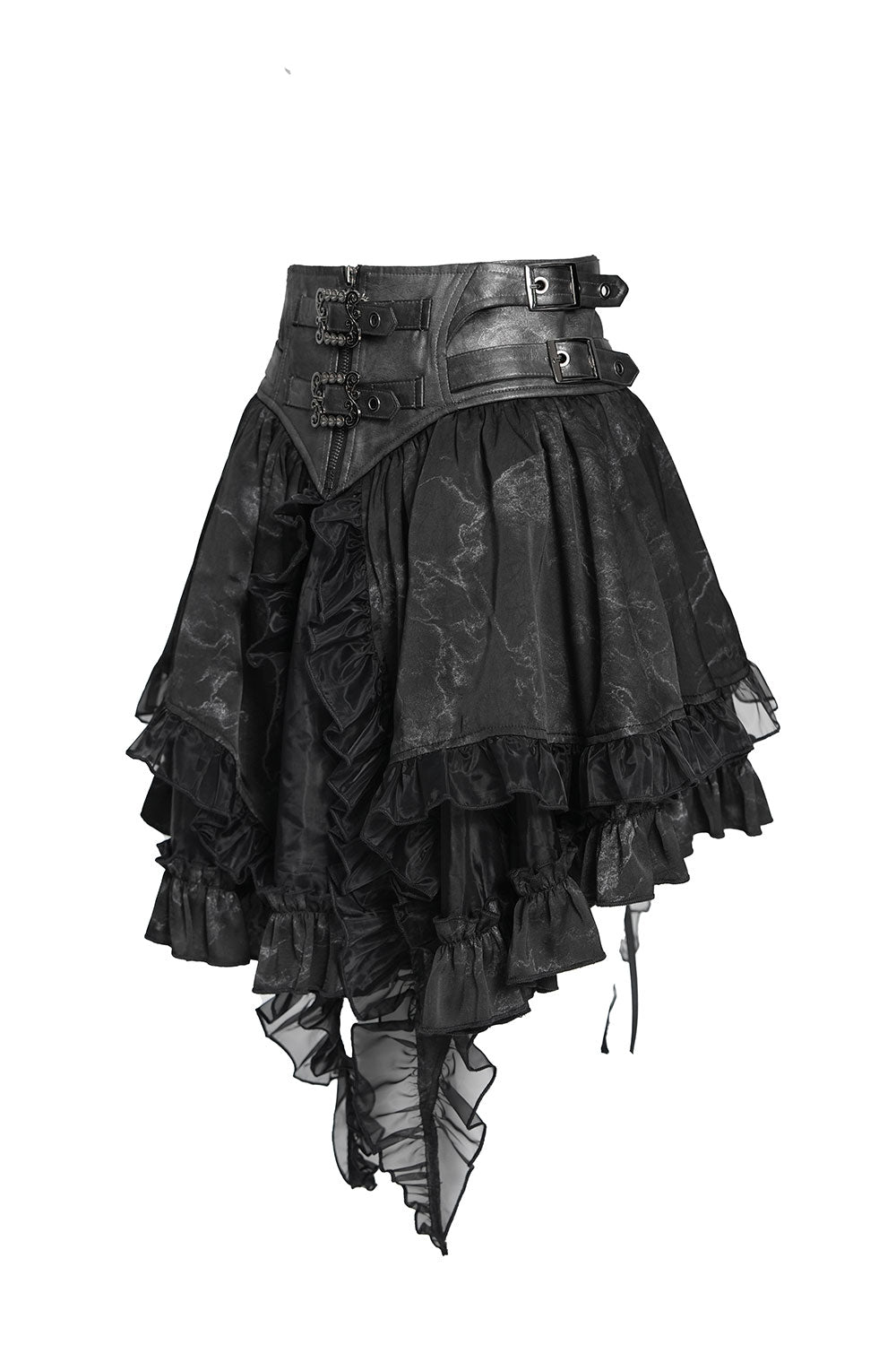 Asymmetrical goth skirt with ruffles and buckles
