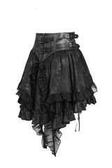 Asymmetrical goth skirt with ruffles and buckles