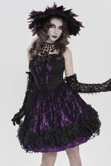 Lace beaded purple black dress