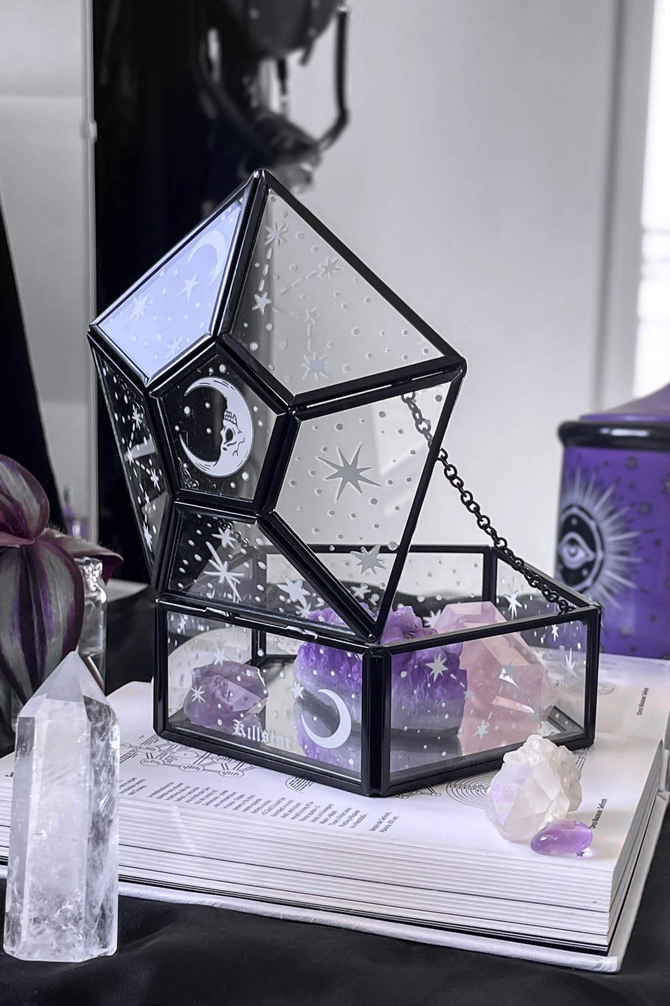 Caja de cristal con luz de estrellas