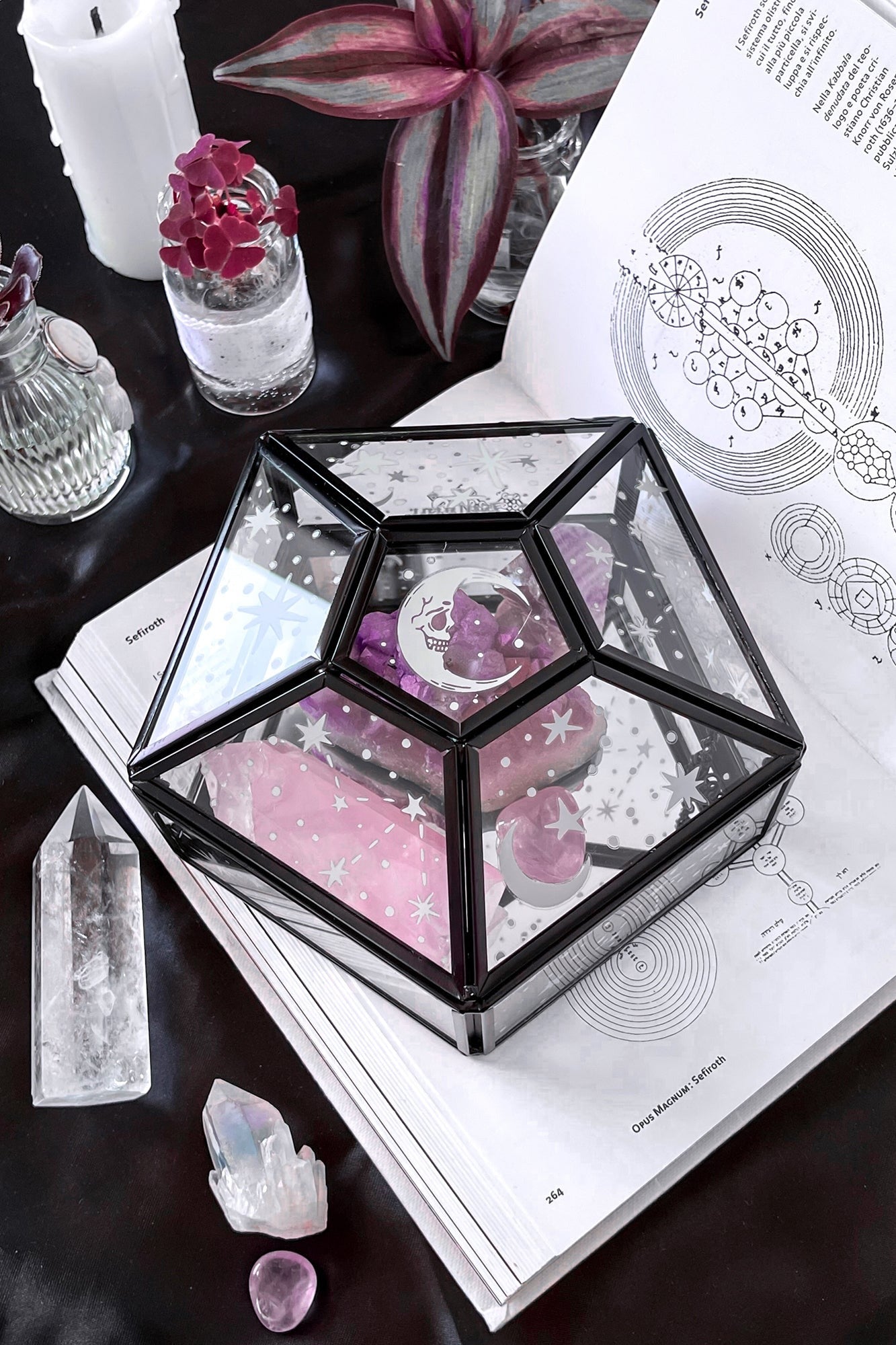Caja de cristal con luz de estrellas