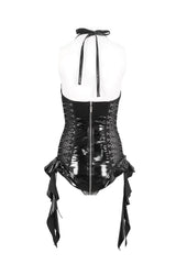 Bodysuit with shiny faux leather and mesh