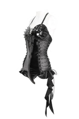 Mesh and faux leather goth bodysuit