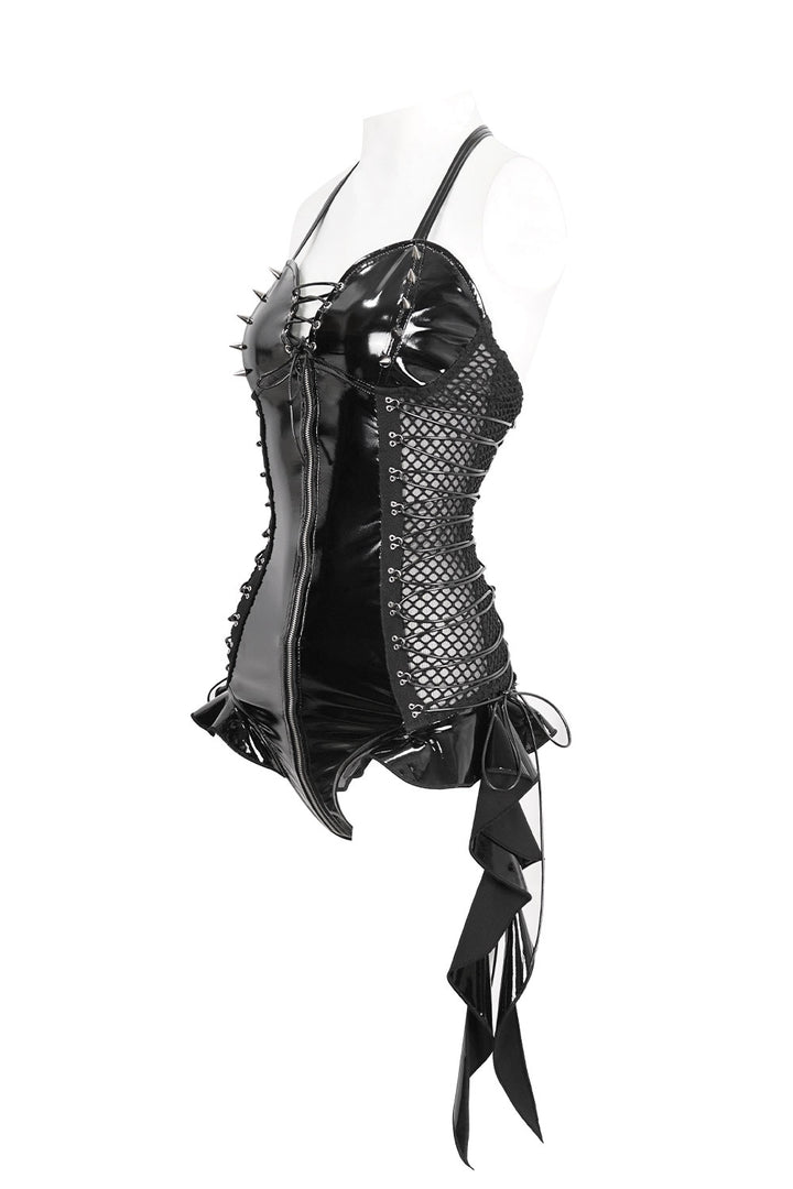 Mesh and faux leather goth bodysuit