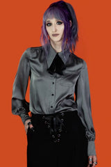 Goth fashion womens dress shirt in silver satin