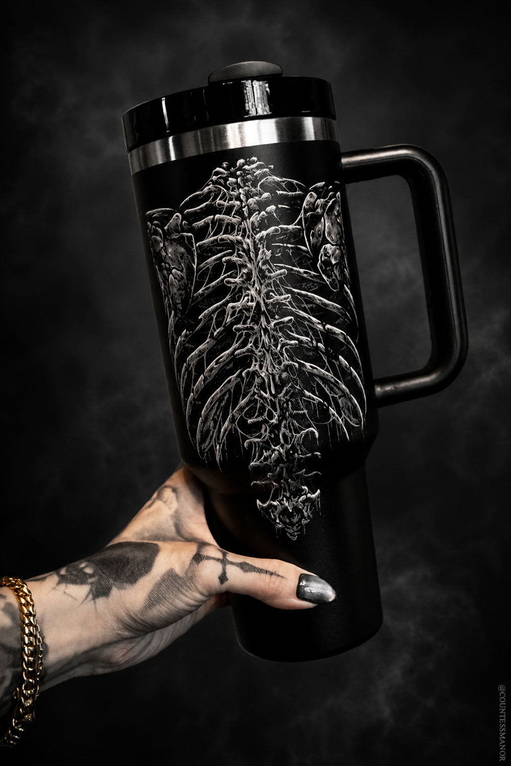 Printed goth skeleton tumbler