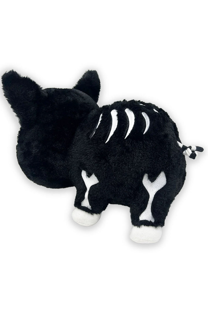 embroidered black and white stuffed animal skeleton plushie with spiral tail