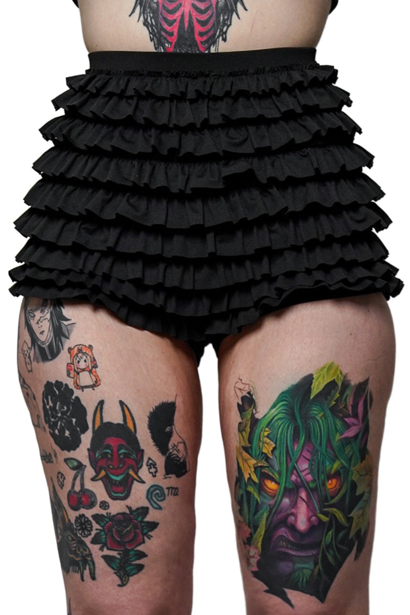dark lolita black ruffled bloomer shorts