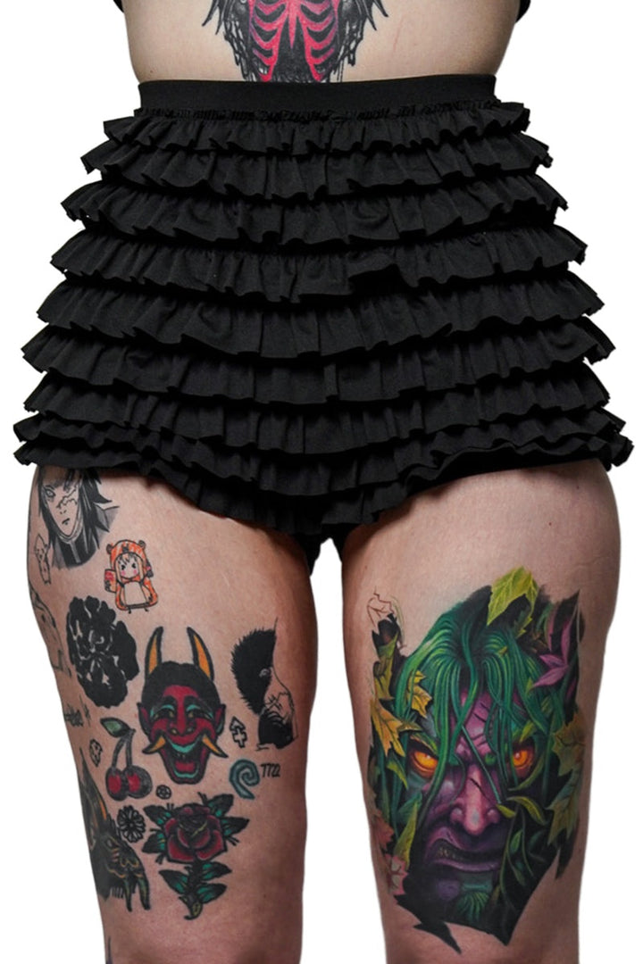 dark lolita black ruffled bloomer shorts