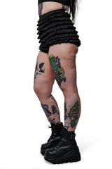 tiered black ruffled bloomer shorts