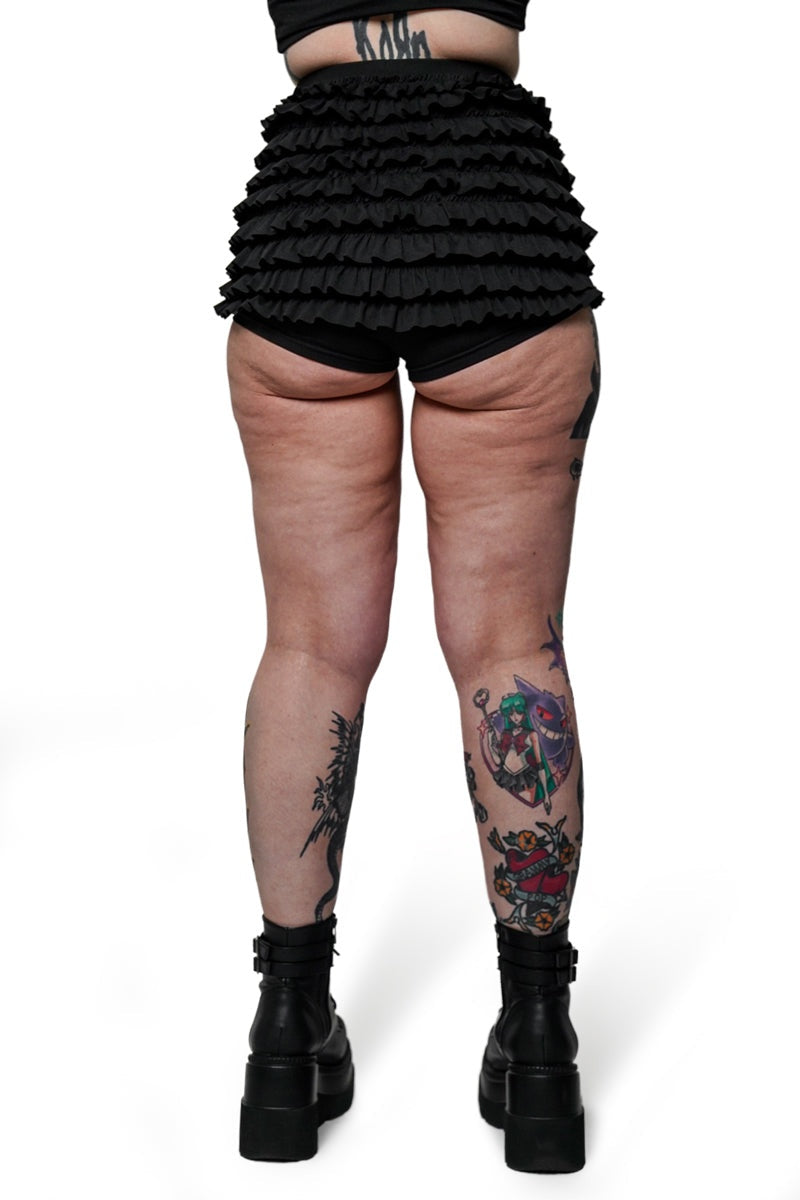goth black ruffled bloomer shorts