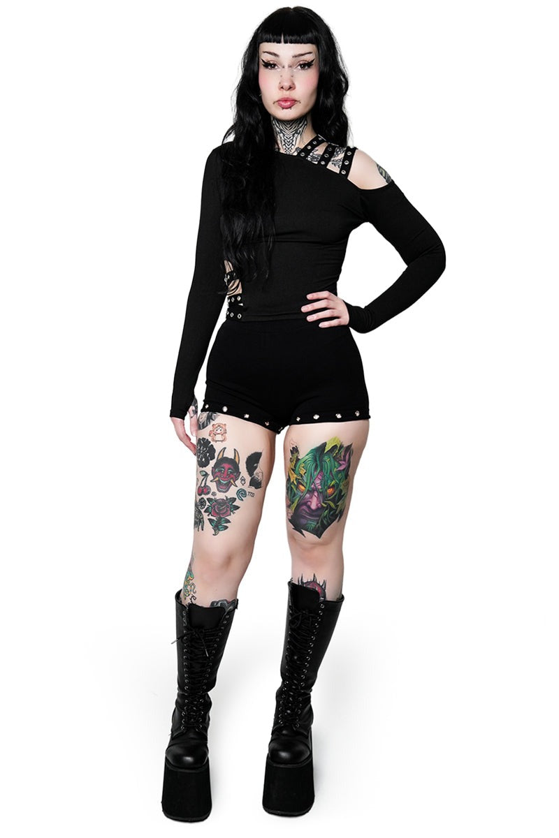 womens high-waisted emo shorts by forest ink