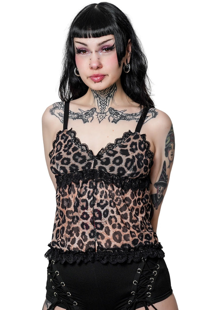 flared open front halter top with lined bra
