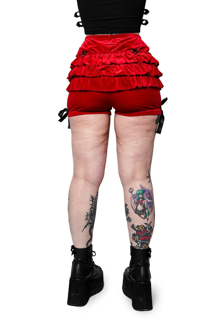 womens high waisted ruffle velvet bloomers with bows
