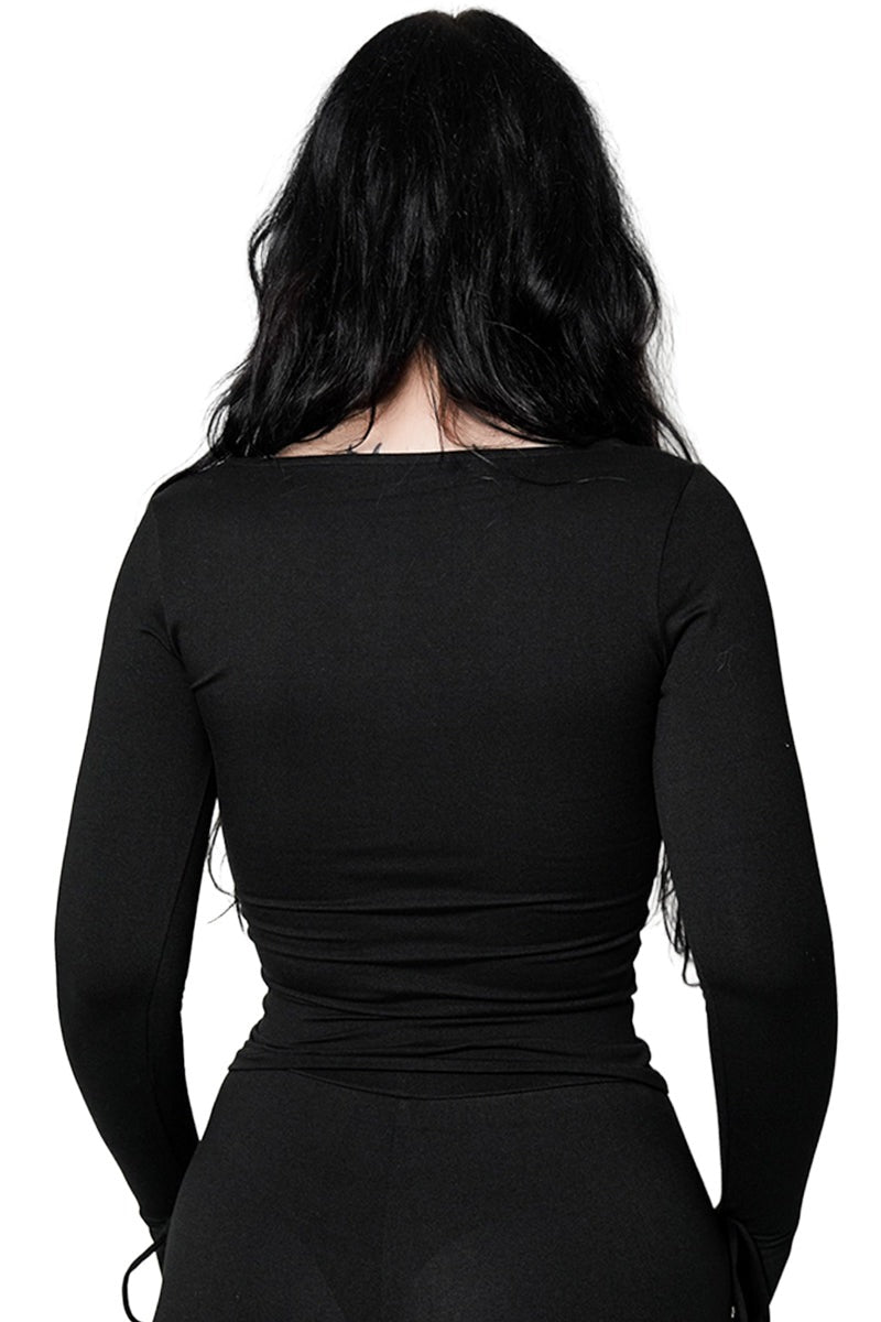 scoop neck gothic lace-up sleeve top