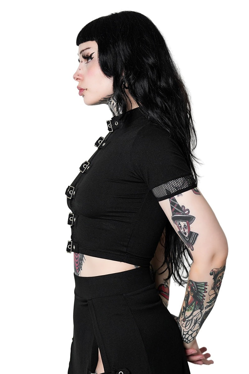punk fishnet high collar top