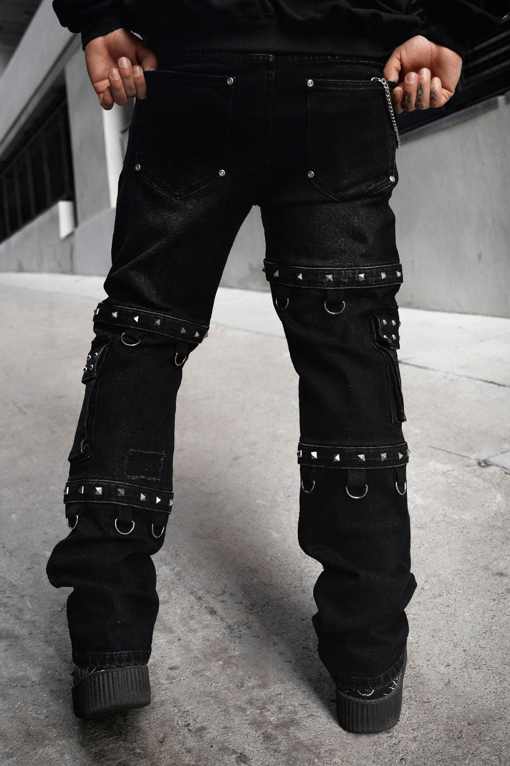 mens gothic black denim cotton distressed baggy jeans