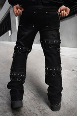 mens gothic black denim cotton distressed baggy jeans