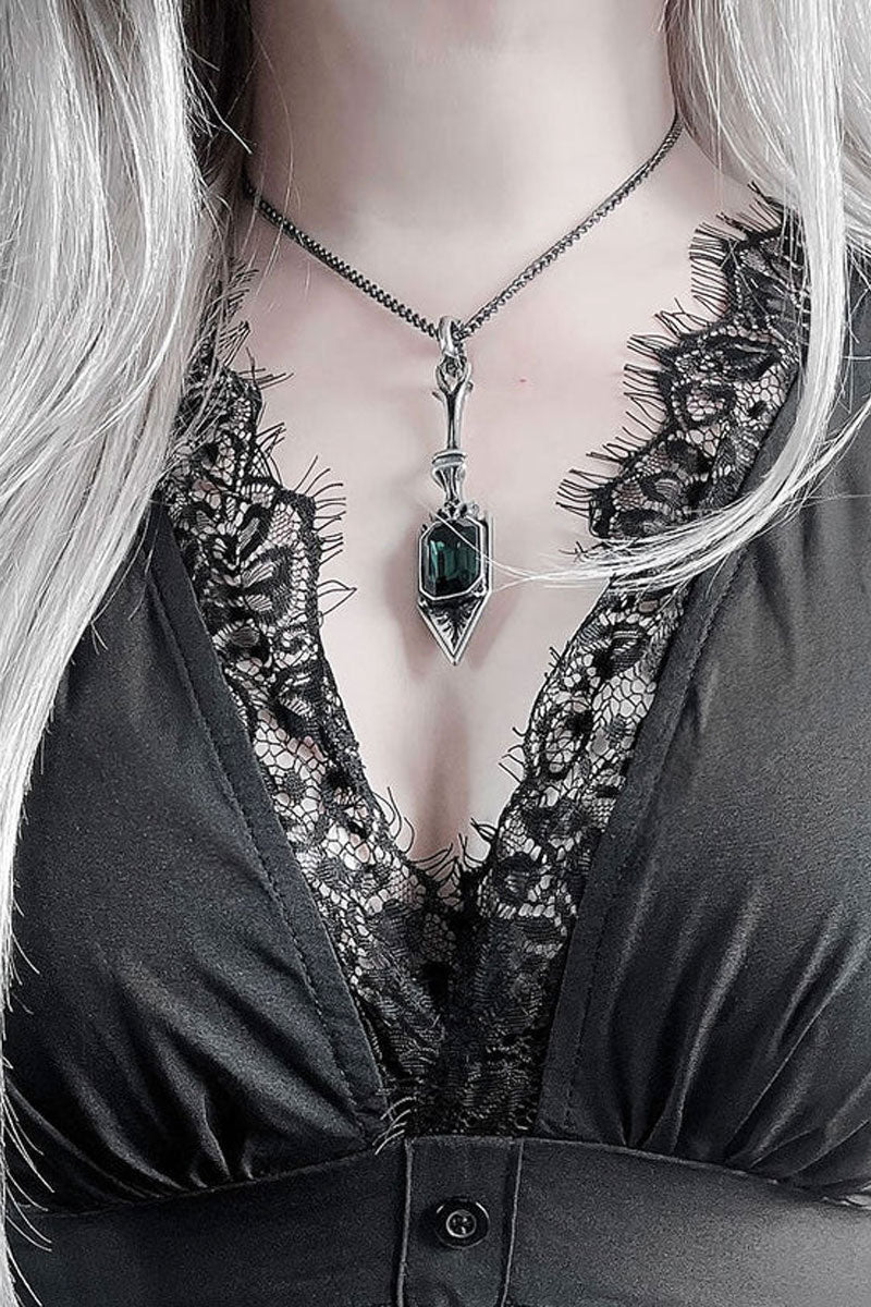 Pewter Absinthe Sugar Spoon with Green Crystal by Alchemy England