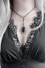 Pewter Absinthe Sugar Spoon with Green Crystal by Alchemy England