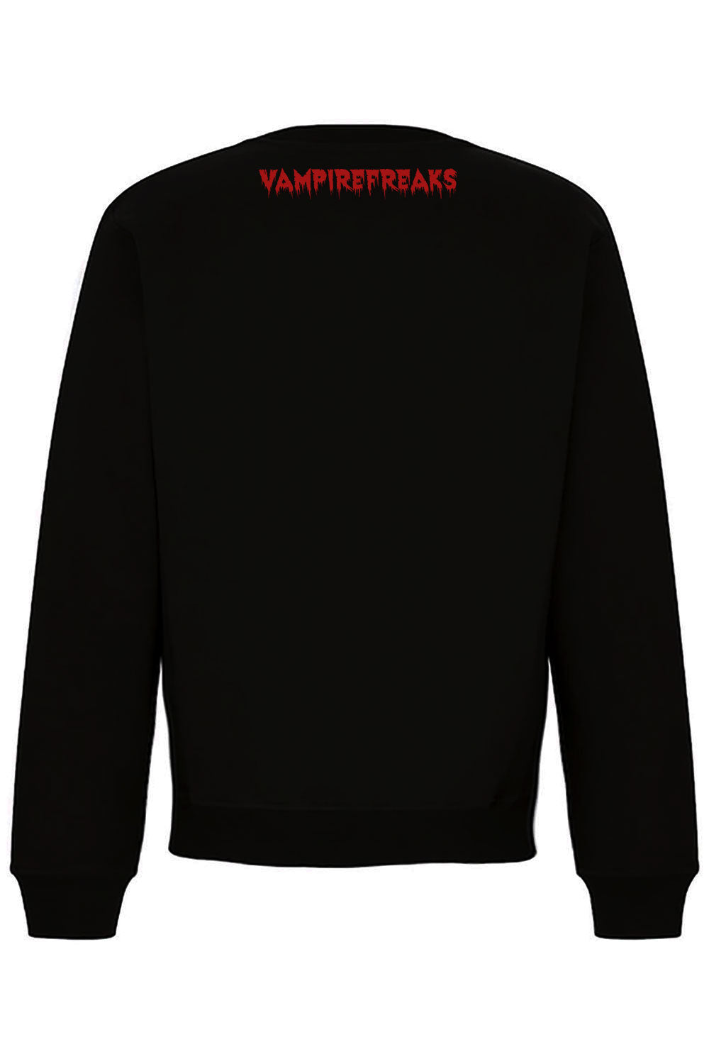Black sweatshirt with red 'VAMPIREFREAKS' text on the back against a white background