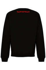 Black sweatshirt with red 'VAMPIREFREAKS' text on the back against a white background