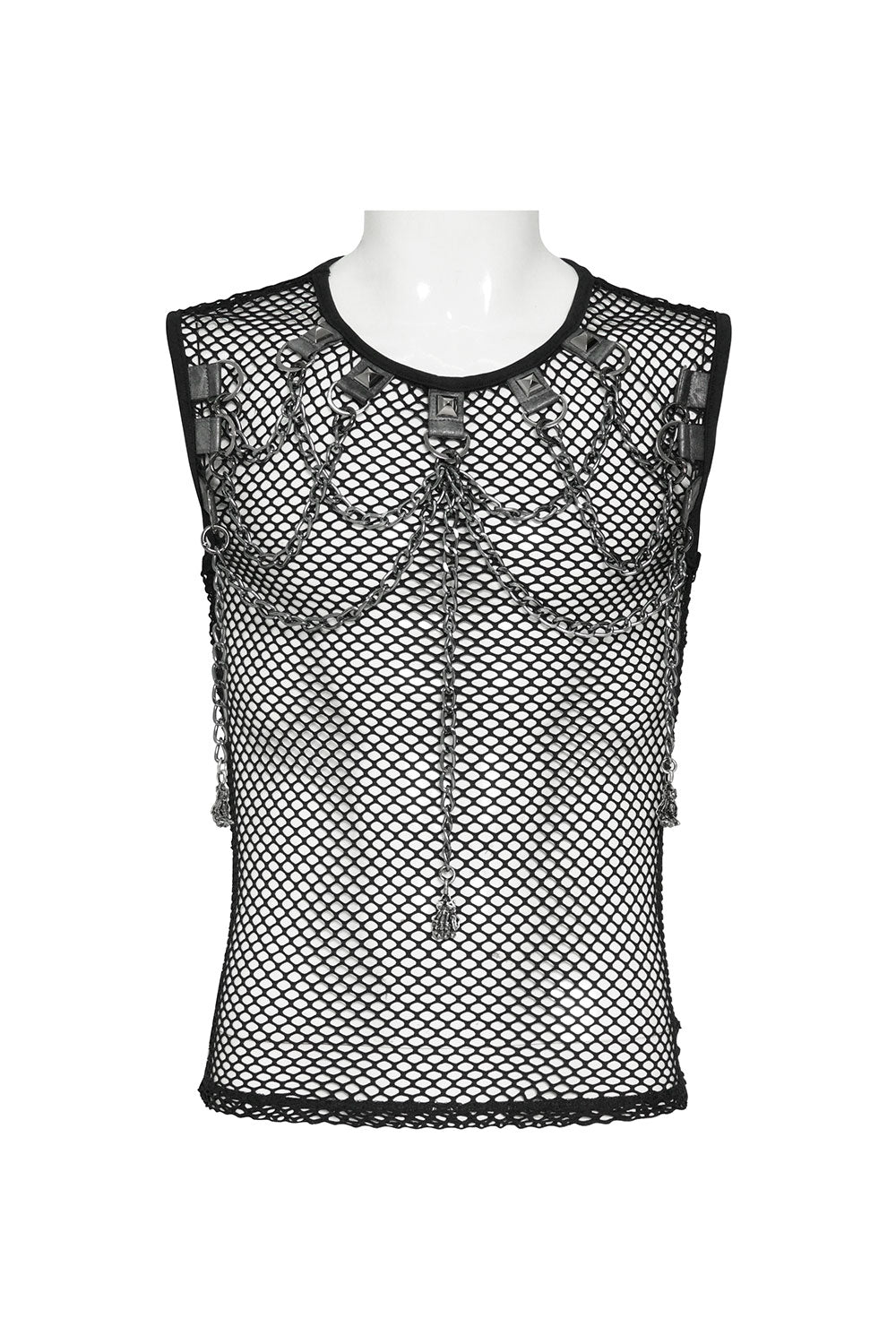 Mens fishnet top with chain details