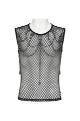 Mens fishnet top with chain details