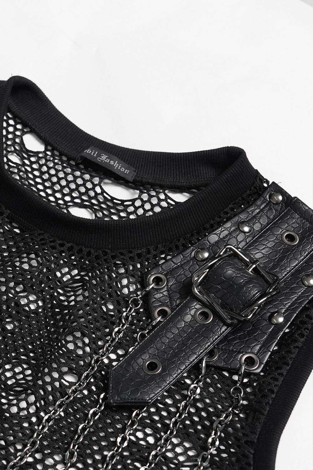 Punk mens tank top with buckles
