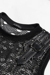 Punk mens tank top with buckles