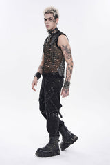 Devil Fashion mens fishnet tank top with chains