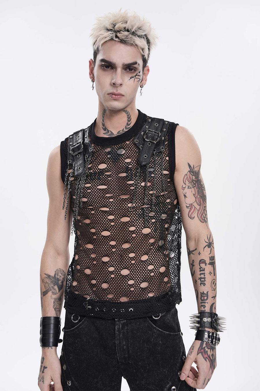 Mens punk fishnet tank top