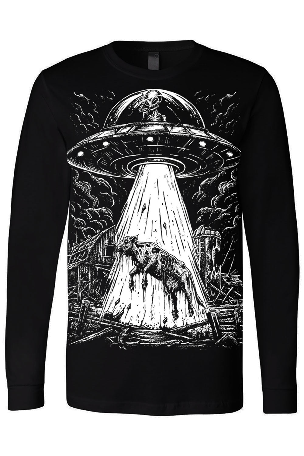 horror long sleeve black cotton blended alien cow mens  t-shirt