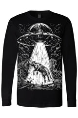 horror long sleeve black cotton blended alien cow mens  t-shirt