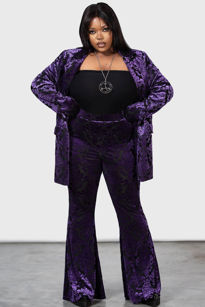 purple velvet and mesh high waisted bell bottoms for women