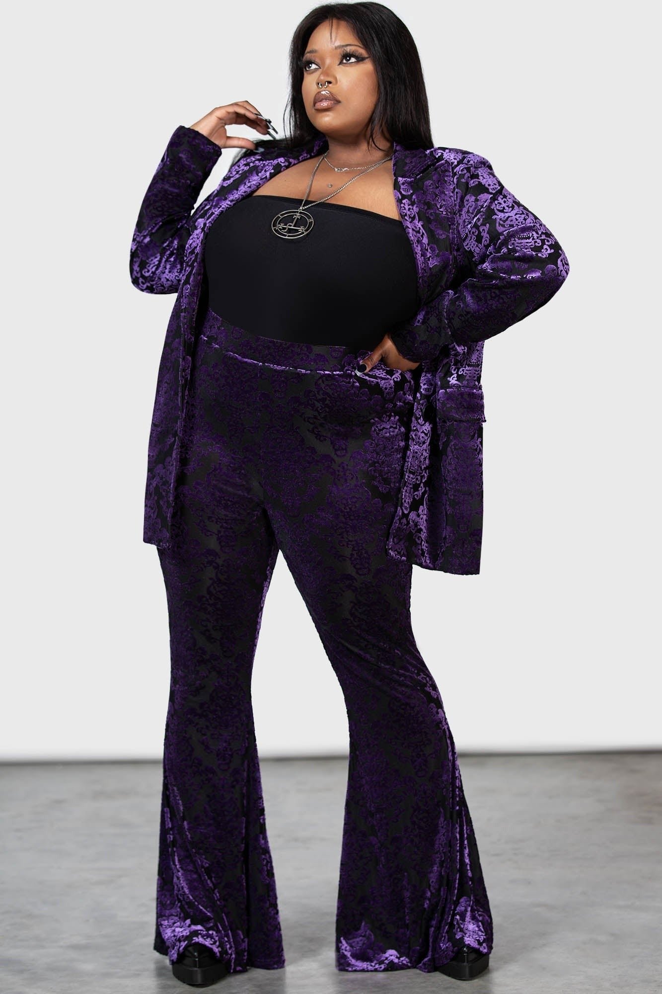 Purple High Waisted Ribbed Flare Pants – IRHAZ