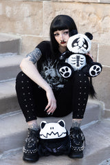 Model with VampireFreaks heavy metal panda and skeletoad plushies