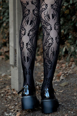 Black goth spider lace thigh high stockings with webs