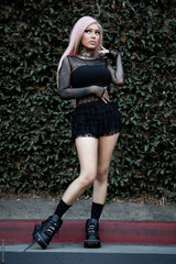 Long sleeve black fishnet top for women
