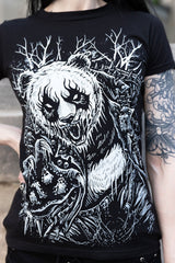 Printed graphic cotton tshirt with heavy metal panda bear