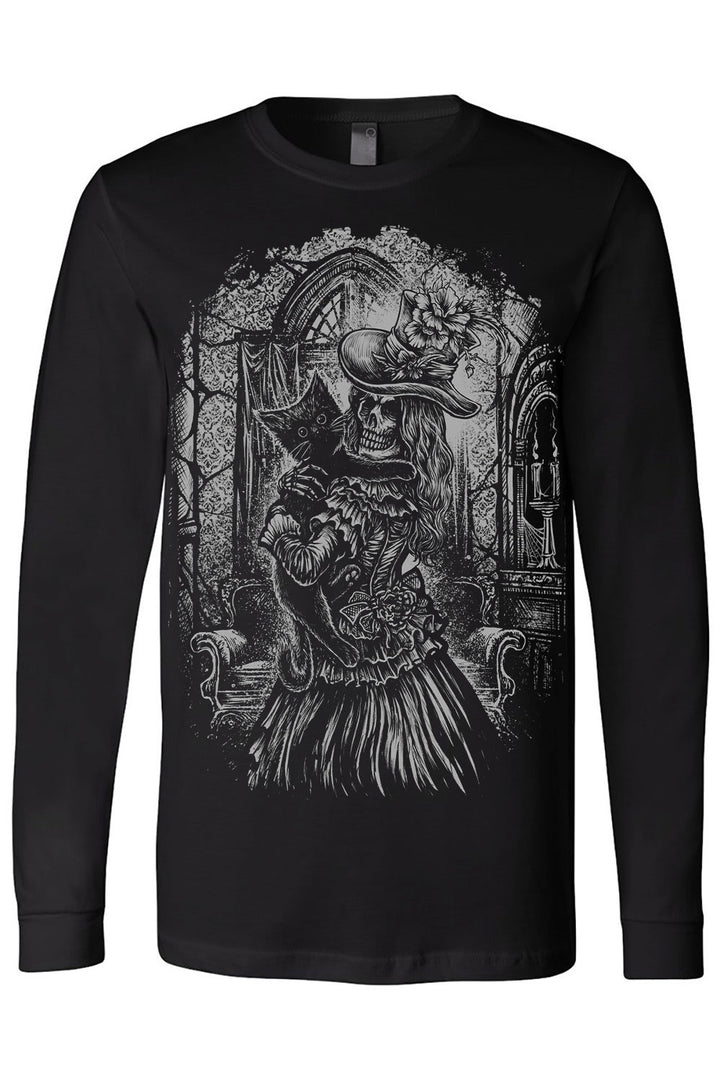 long sleeve black cotton gothic cat shirt