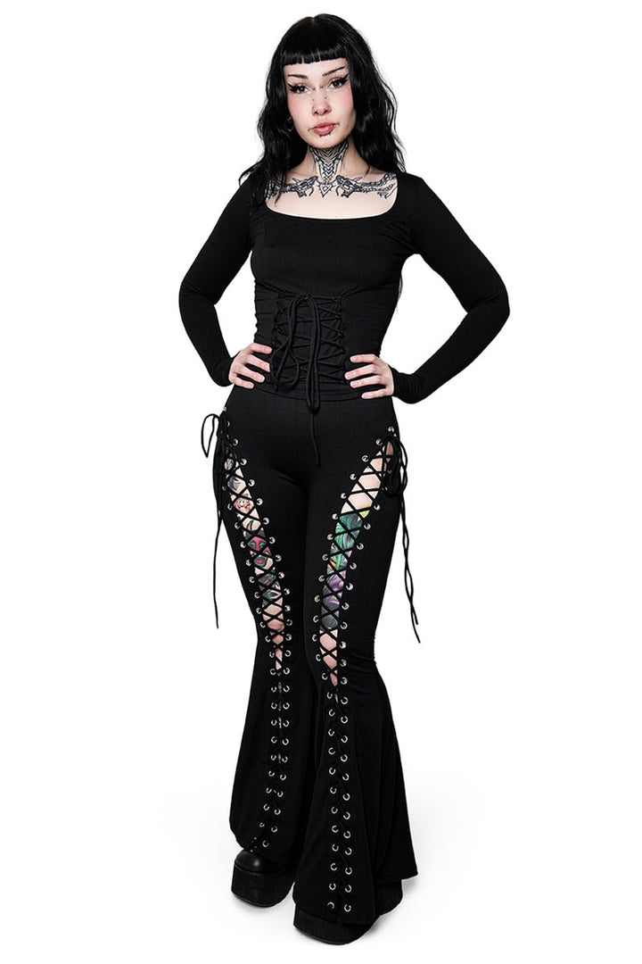 plus size gothic lace-up sleeve top