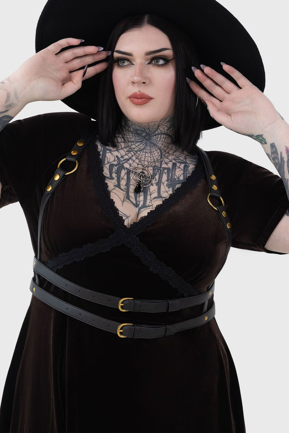 double belted o-ring black gothic waist belt harness