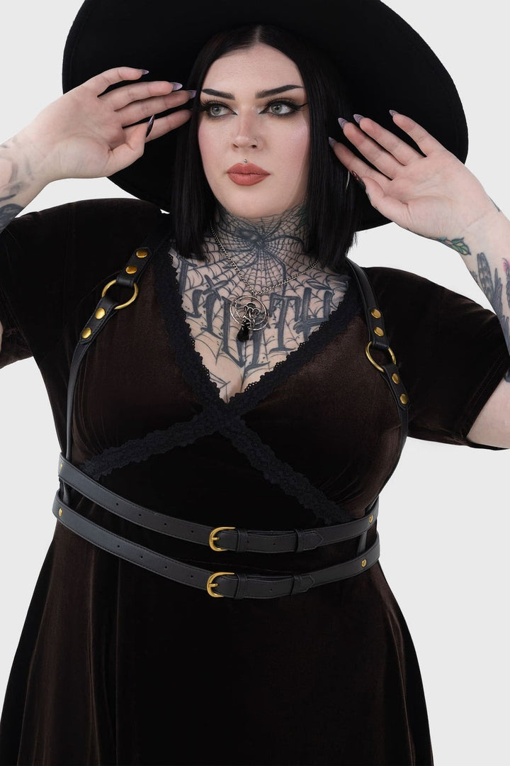 double belted o-ring black gothic waist belt harness
