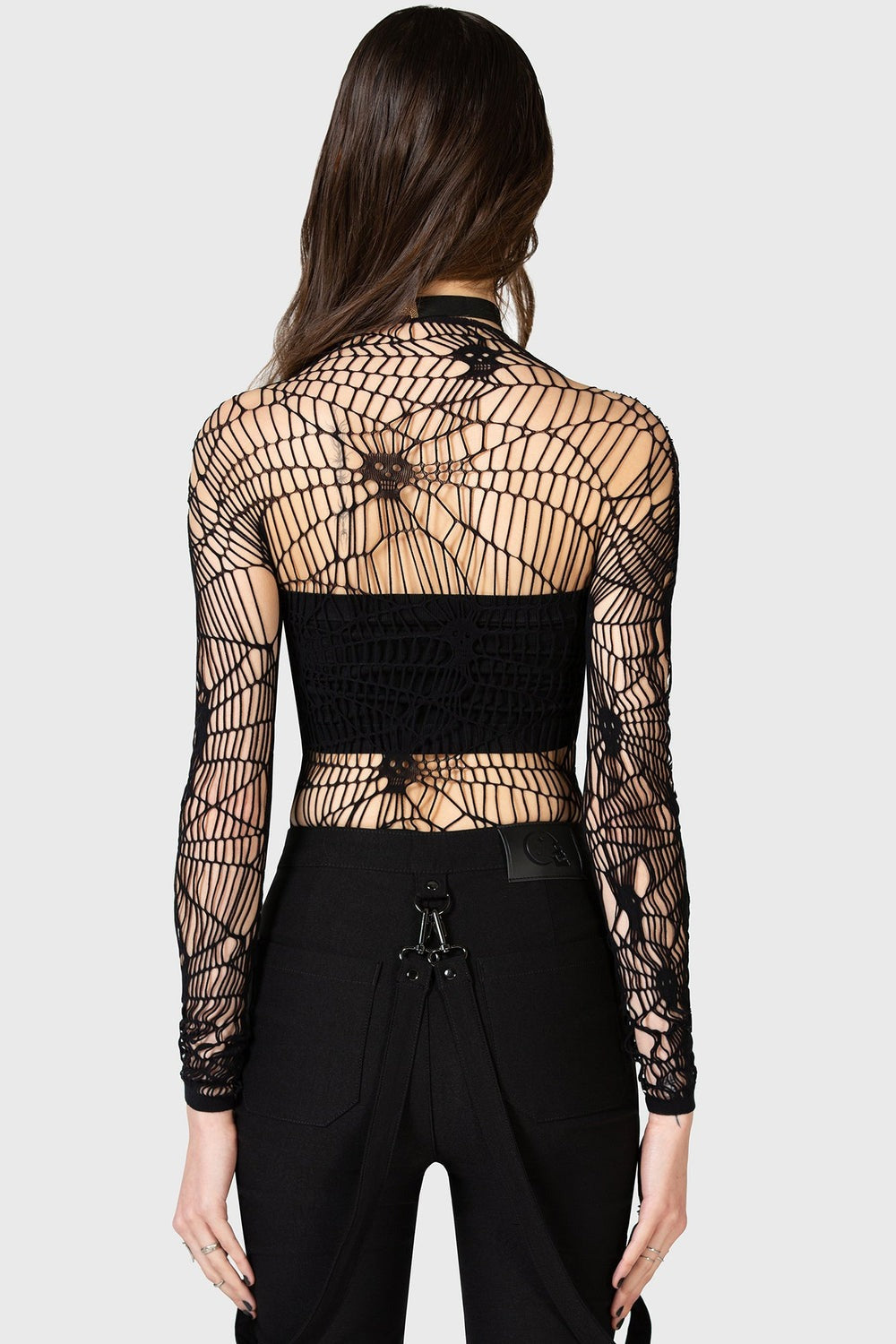 womens black gothic spiderweb all over pattern top by killstar