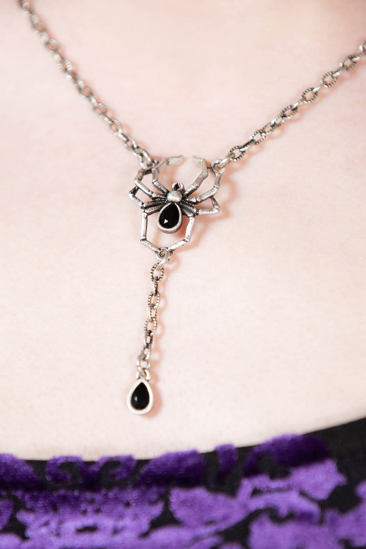 silver dangling spider necklace