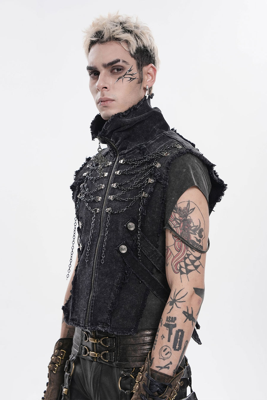Devil Fashion mens vest with chain detail
