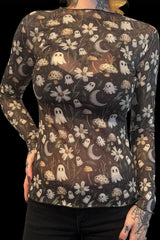 Floral haunting mesh top with ghosts and flowers from Witchwood