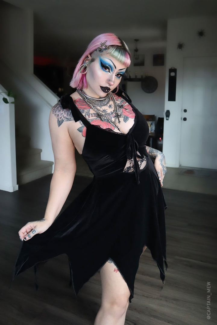 witchy black velvet dress