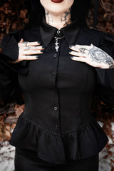 victorian gothic peplum button-up top for women with flared hem